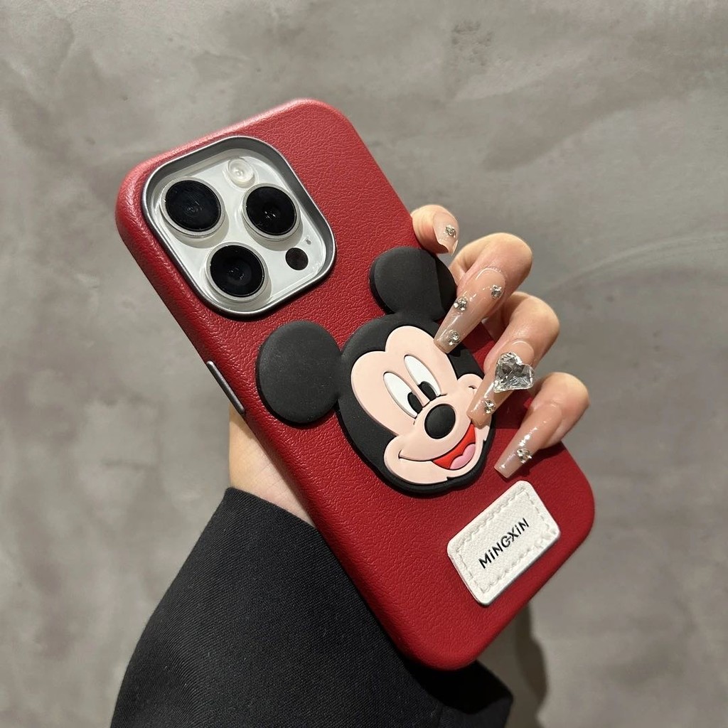 น่ารักหนังซิลิโคนสามมิติมิกกี้เคสโทรศัพท์สําหรับiphone16 Pro Max 11 12 13 14 15 Pro Maxปลอกกันกระแทกกล้องป้องกันการตกฮาร์ดปกหลัง