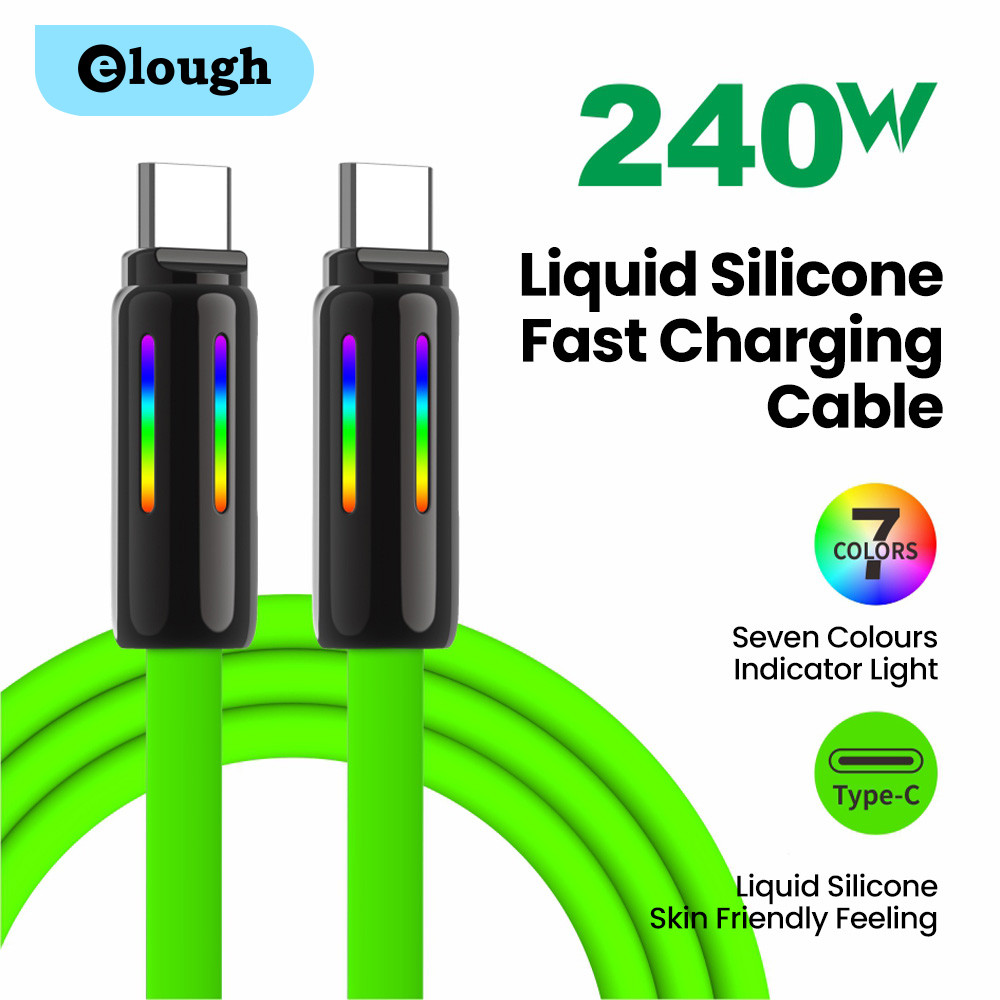 Elough สีสันซิลิโคนสายเคเบิลข้อมูล PD 100W/240W Fast Charging ประเภท C ถึง Type C สายสาย Dual USB-C Charger สายไฟ 1.5M