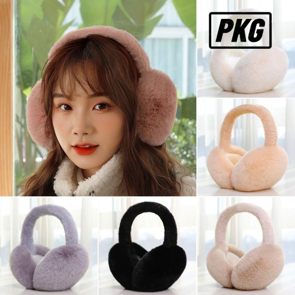 Repkg เครื่องอุ่นหูตุ๊กตา, สีทึบพับฤดูหนาว ที่ปิดหูกันหนาว, น่ารักหนาอบอุ่นเย็นป้องกันหูผู้หญิง