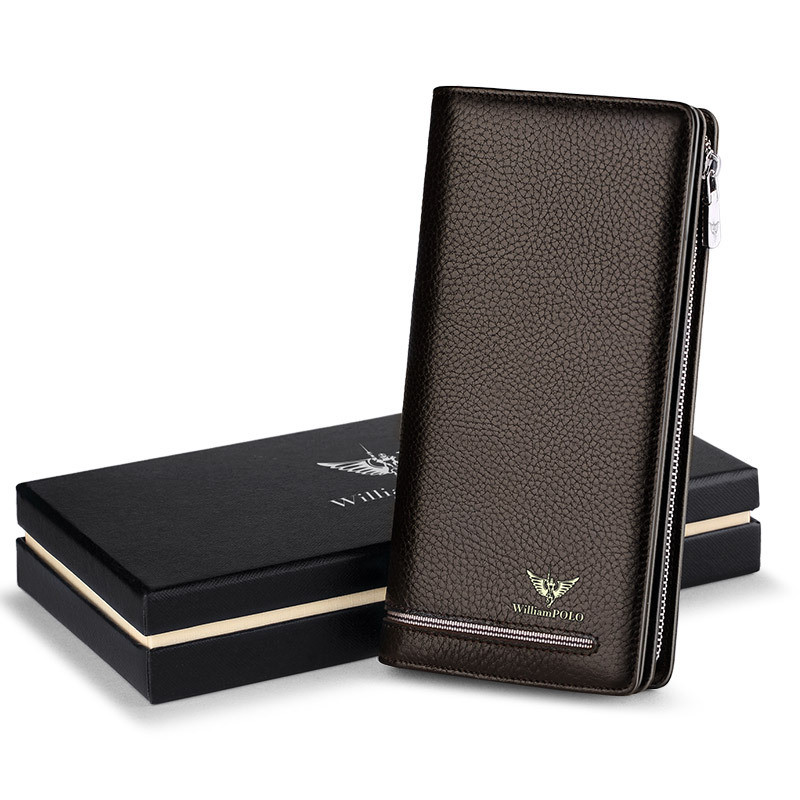 Emperor Paul Wallet Mens Long Wallet Mens First Layer Cowhide หนังแท้กระเป๋าสตางค์เรียบง่ายคลัทช์ผู้ชายขายส่ง - รูปที่ 2