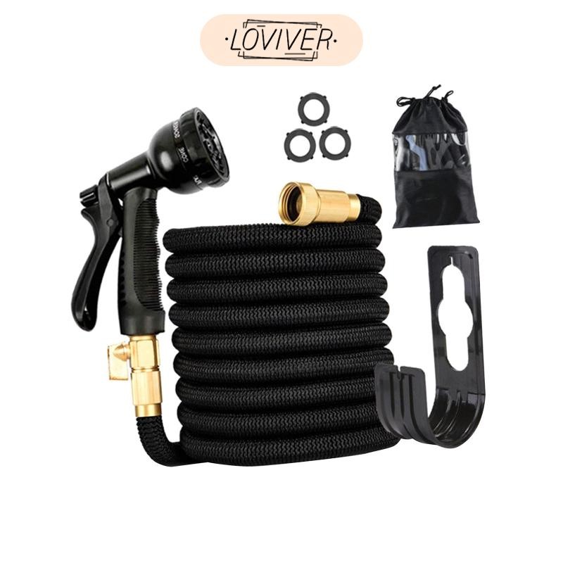 LOVIVER สายยางสวนแบบขยายพรีเมี่ยมสีดําพร้อมหัวฉีดสเปรย์สําหรับในร่มกลางแจ้ง