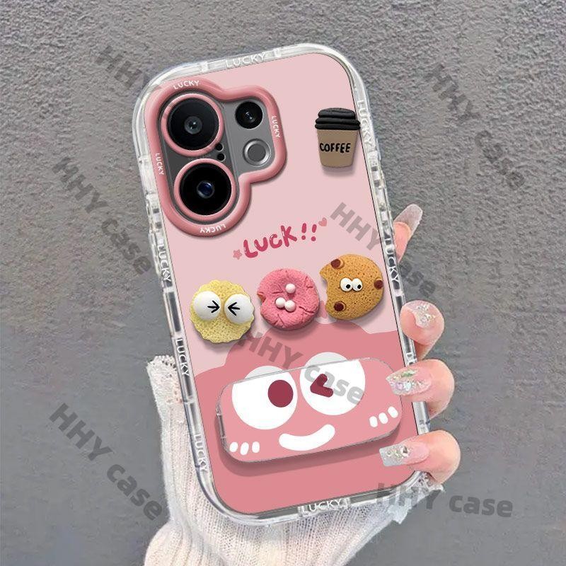 เคส Vivo X200 FE เคส Healing Smile โปร่งใส Shock-Absorbing โทรศัพท์มือถือกรณีสายคล้องโทรศัพท์มือถือกล้องฝาครอบป้องกัน Soft Shell หนา Tpu HHY กรณี