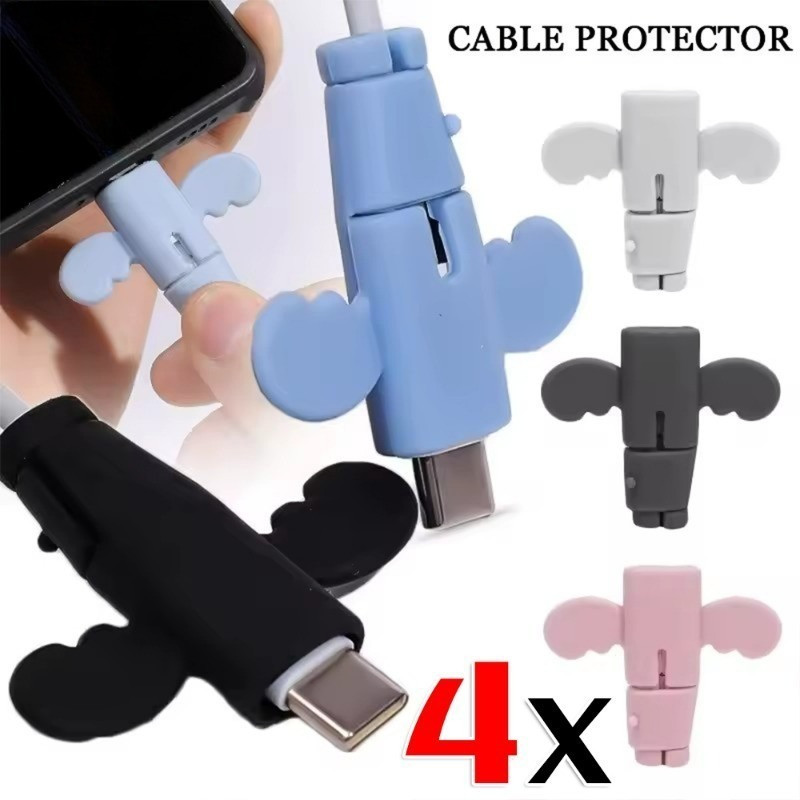 1/2/4PCS น่ารัก Angel Wing รูปซิลิโคน Anti-Break สายชาร์จฝาครอบป้องกัน - Universal สําหรับ Type-C, Android