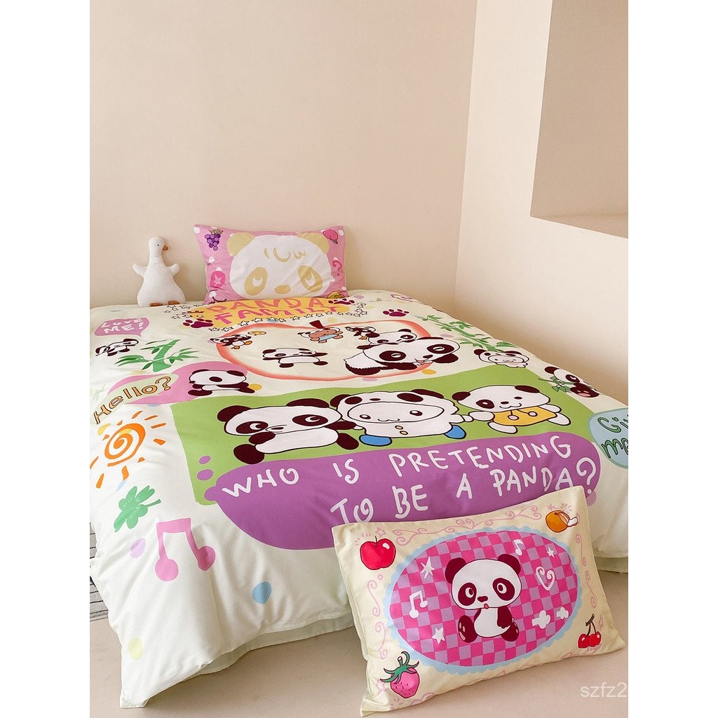 Panda Shop หอพักน่ารัก x100% ผ้าฝ้าย Mount Fushan กบเตียงภาพประกอบชุดสี่ชิ้น Ollie Family Series GPT