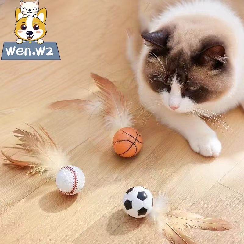 wen.W2 ลูกบอลของเล่นแมว เด้งแบบโต้ตอบ ของเล่นลูกบอลแมว ทนต่อการกัด ใช้งานง่าย
