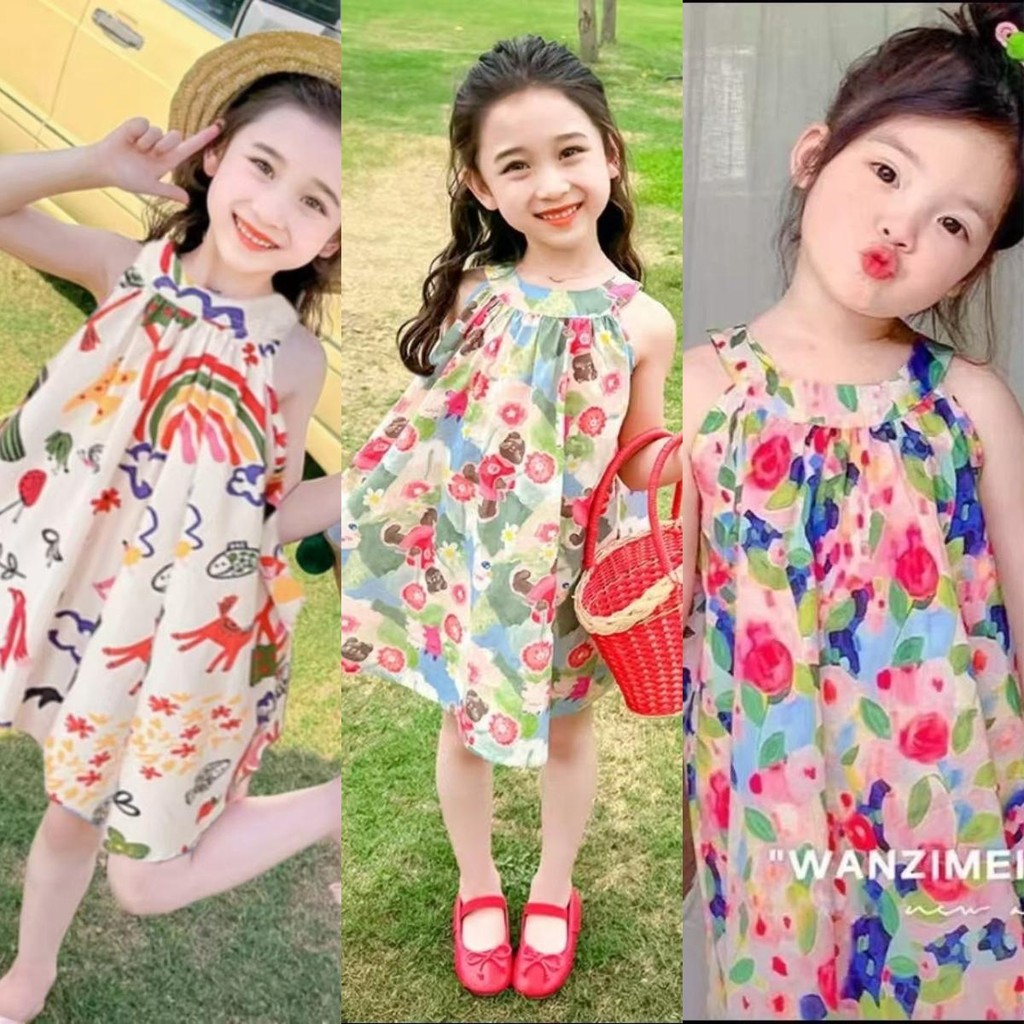 ชุดเดรสเด็กผู้หญิง ชุดเดรสลายดอกไม้ ชุดเด็กผู้หญิงน่ารักๆ เนื้อผ้าดี ใส่สบาย ไซส์:90-140cm[DA-BB]