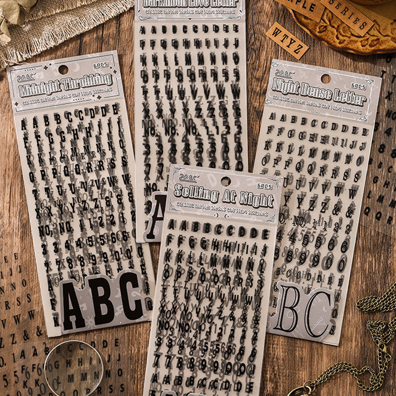 6 แผ่น Creative Alphanumeric Series PET สติกเกอร์ตกแต่ง DIY วัสดุ Decals