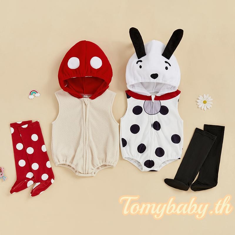 Tomybaby - ชุดคอสเพลย์แขนกุดลายจุดพร้อมหมวกปิดหัว + ถุงเท้า ชุดฮาโลวีนสำหรับเด็ก