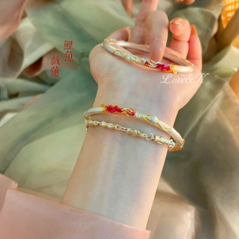 L & K [Pure Silver 999.9] Ten Carp Red Makeup|สร้อยข้อมือวาดสีทอง|สร้อยข้อมือเงินแท้ก้อย|ส่งของขวัญใ