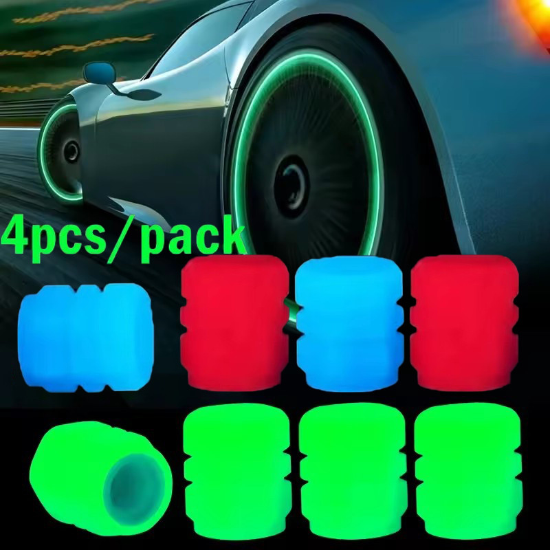 4 ชิ้น Universal Mini Luminous หมวกวาล์วรถยนต์กันฝุ่น - รถจักรยานยนต์จักรยานล้อเรืองแสง Tyre Hub ครอบคลุม