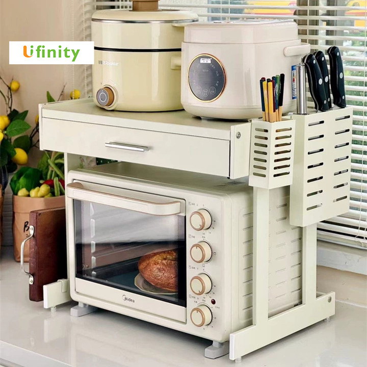 Lifinity ขาตั้งไมโครเวฟพร้อมลิ้นชัก ชั้นวางเก็บเอกสาร ชั้นวางของสำหรับสำนักงาน/ห้องครัว