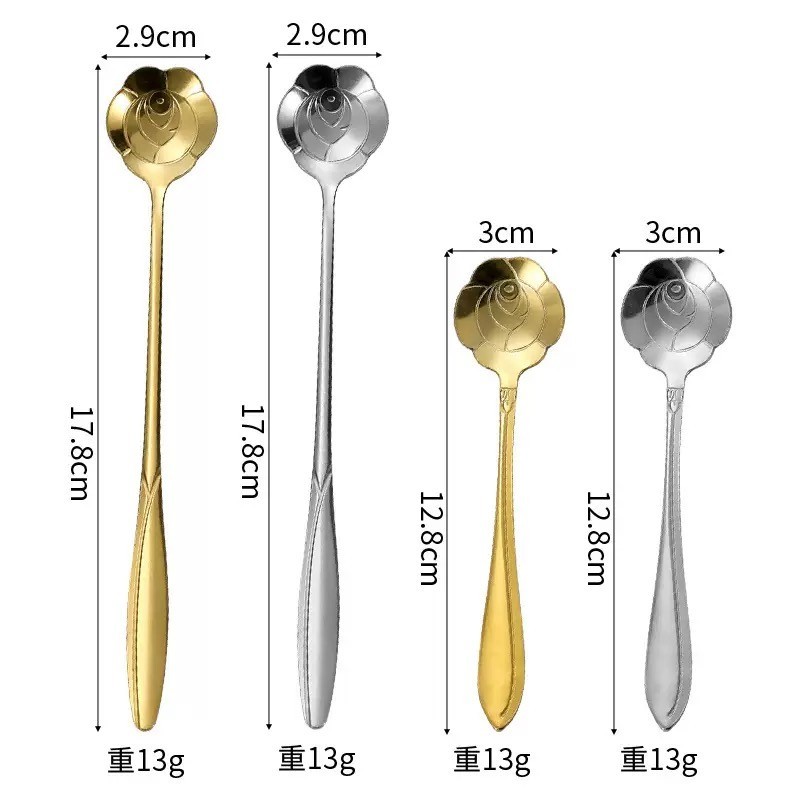 Kitchen Items 12/17.8cm รูปทรงดอกไม้ต่างๆ สีทองกับสีเงิน ช้อนสแตนเลส ช้อนกาแฟ - รูปที่ 3