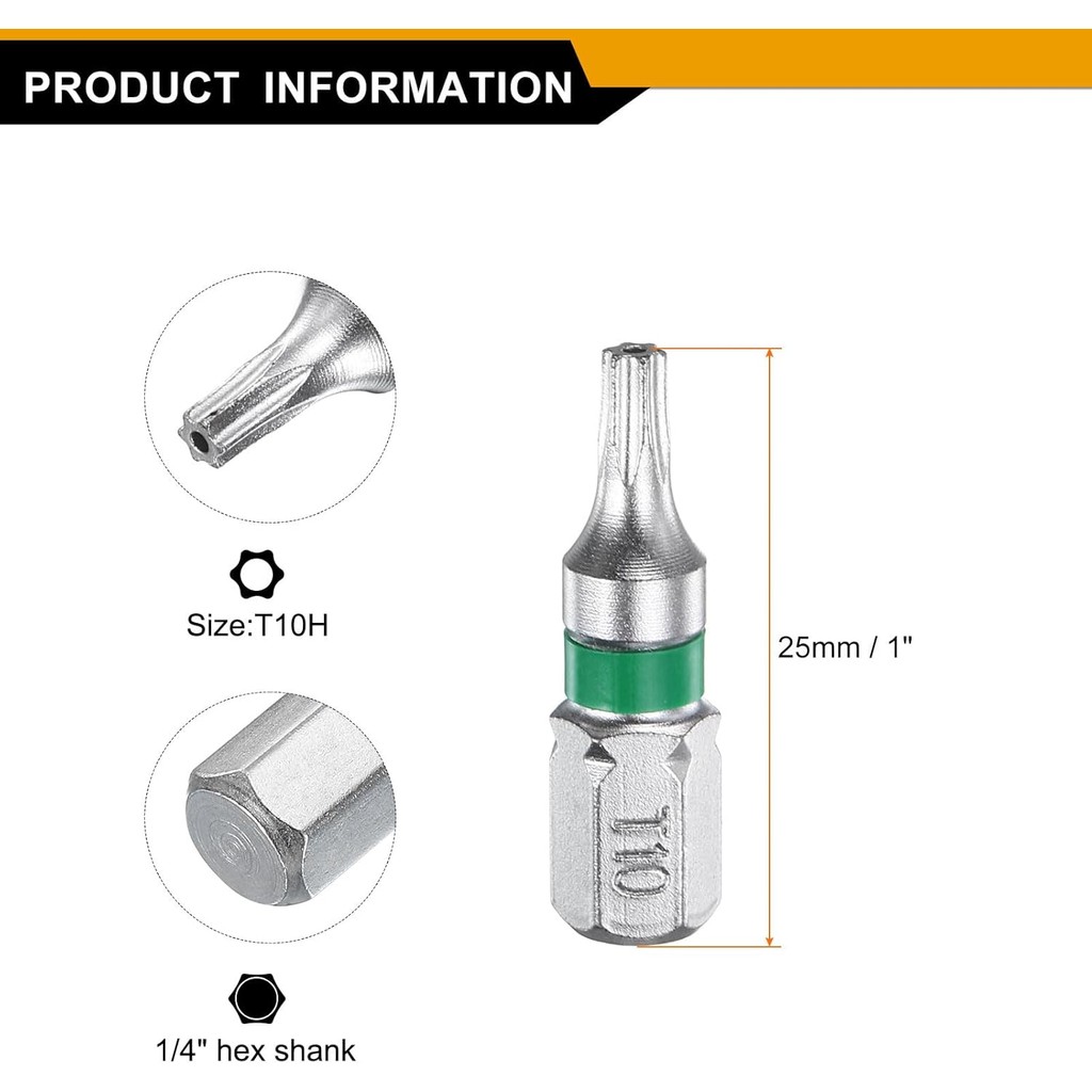 HARFINGTON 2 ชิ้น Torx ไขควงบิต T10H 1/4 "Hex Shank 25 มม./1 "ความยาว Magnetic Star 6 จุดหัว Hex Bit