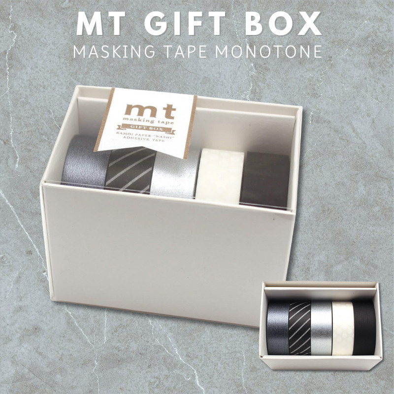 Kamoi Kakoshi Masking Tape mt Gift Box - Monotone 3, 15mm x 7m, Set of 5 Rolls MT05G015, Japan Diary