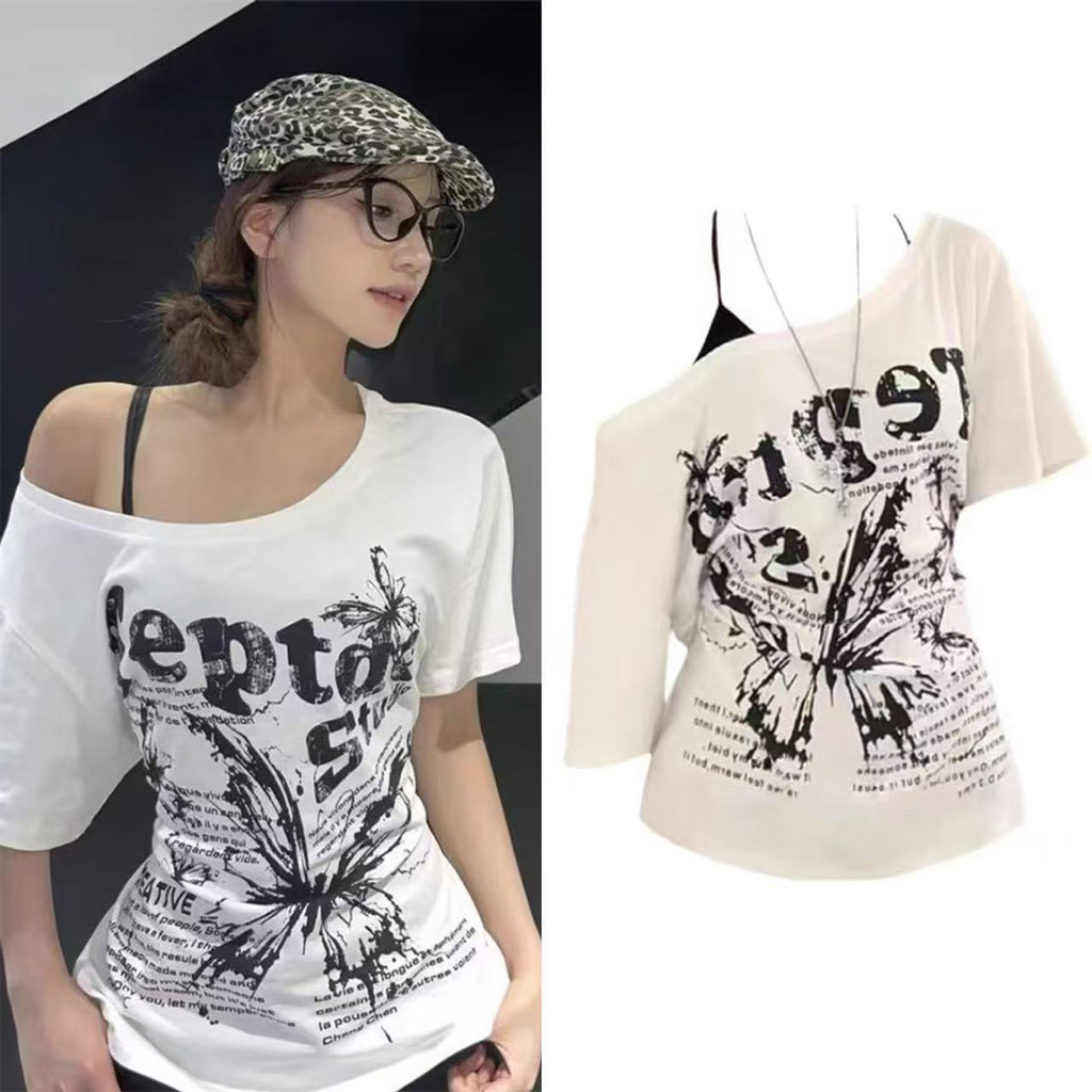 เสื้อยืดแขนสั้นลายผูกโบว์ ผ้าบางเบา สวมใส่ง่าย