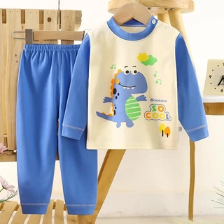 ชุดนอน แขนยาว ขายาว เสื้อผ้าเด็ก กันหนาว สูง73-120 cm เด็กหญิง เด็กผู้ชายผ้าcotton มีให้เลือกหลายลาย