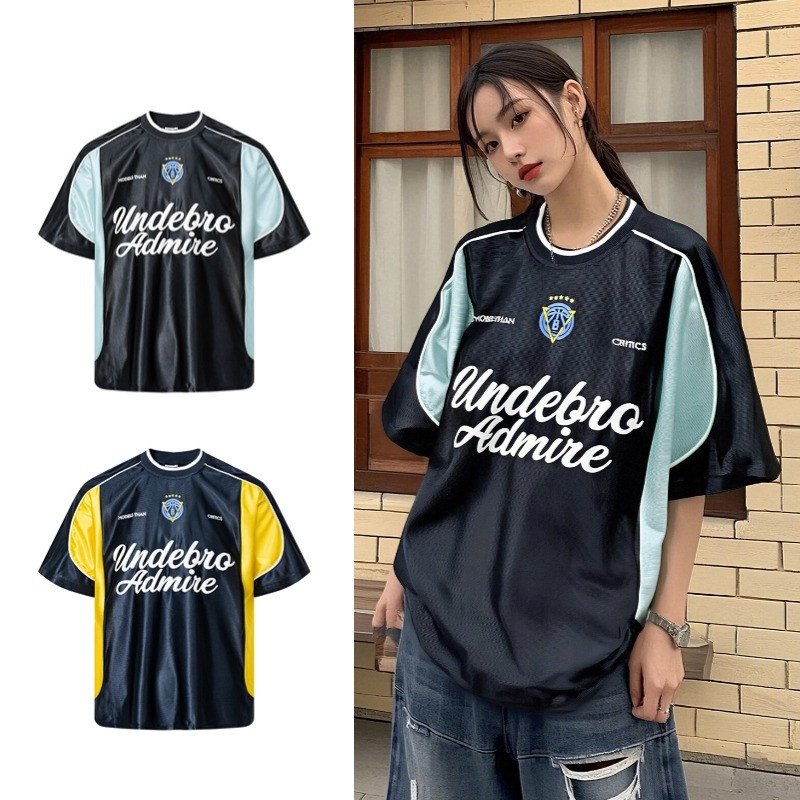 เสื้อยืดสไตล์อเมริกันย้อนยุค ขอบรอบคอและแขนสั้นแบบเย็บสวยงาม สำหรับทั้งผู้ชายและผู้หญิง ใส่สบายในฤดูร้อน – โปรปัง