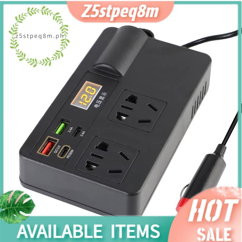 รถอินเวอร์เตอร์ 200W 12V/24V DC to AC 220V พร้อม QC 3.0 USB/PD/Type-C เครื่องชาร์จและเครื่องตรวจจับแ