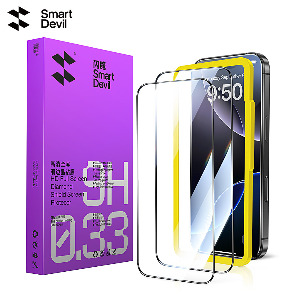 SmartDevil HD Fine Edge คริสตัลกระจกนิรภัยสําหรับ iPhone 17 Pro Max/17 Pro/16 Plus/17/16/15/14/13 HD Anti-Peeking เต็มหน้าจอลายนิ้วมือทน