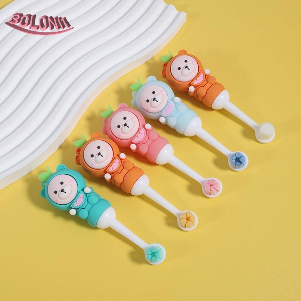 Bo แปรงสีฟัน ขนแปรงนุ่ม ด้ามจับสไลด์ รูปหมีน่ารัก เกรดอาหาร หลากสี สําหรับเด็ก