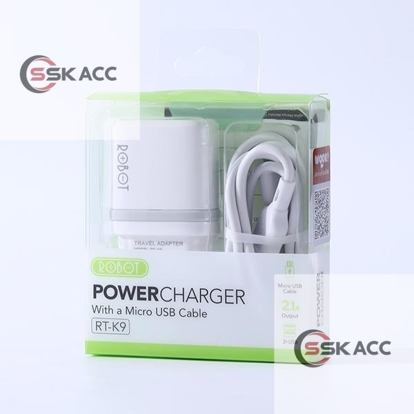 ROBOT RT-K9 Adaptor Plus Cable 12W Dual Port 2.1A Micro USB Data Cable