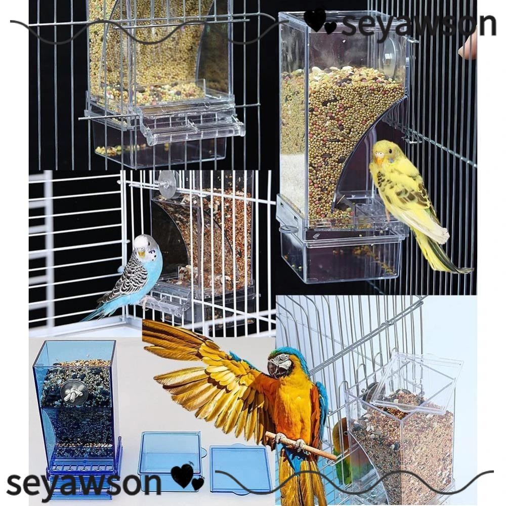SEYAWSON เครื่องให้อาหารนกอัตโนมัติ, ภาชนะบรรจุอาหาร, เครื่องป้อนนกแก้วอัตโนมัติความจุขนาดใหญ่, อุปกรณ์นกป้องกันการกระเด็นของ Mess