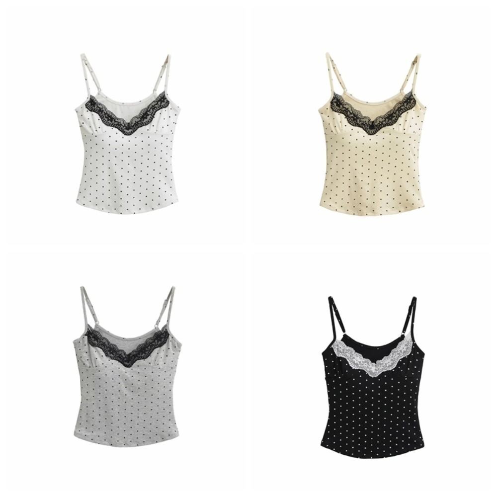 สลิงเสื้อกั๊กสไตล์ Y2K ลายจุด.Bluevelvet ดีไซน์.slimcrop top พร้อมแผ่นรอง bust มีระบายบน-tank top ราคา ถูกที่สุด ดีลบีเคเค แกลเลอรีภาพที่ 3