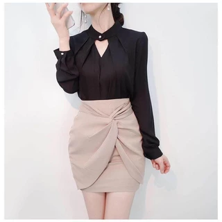 Chili Koko เสื้อแฟชั่นผู้หญิง เสื้อเชิ้ตชีฟองสีขาวสำหรับผู้หญิงแขนยาวใหม่ W624
