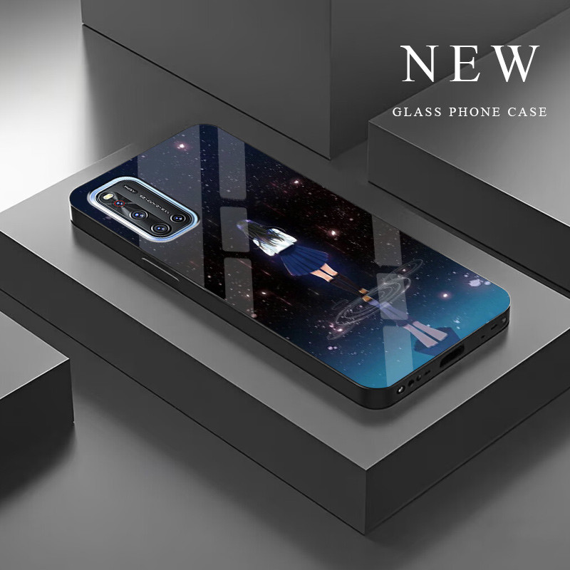 ปลอกแก้วสําหรับ Vivo V19 1933 เคสกันกระแทกกระจกนิรภัยกลับและกรอบซิลิโคนอ่อนนุ่มป้องกันรอยขีดข่วนป้องกันกล้อง Secure Fit Cover