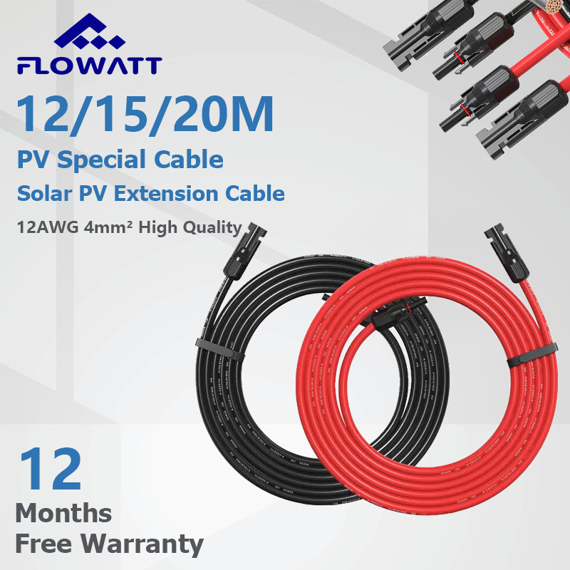 Powmr 4mm2 12AWG 20M สายต่อขยายพลังงานแสงอาทิตย์ทองแดงลวด PV สําหรับตัวควบคุมพลังงานแสงอาทิตย์แผงพลังงานแสงอาทิตย์สายพร้อมขั้วต่อ