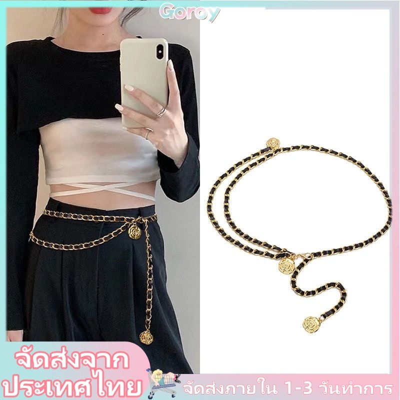 สไตล์พังก์โลหะโซ่เอวอเนกประสงค์กระโปรงสูทตกแต่งโซ่ ย2เค มิลเลนเนียมลมภูเขา ดอกเคมีเลีย จี้โซ่เอวสแควร์ล็อคจี้ตกแต่งเข็มขัดอุปกร