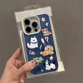 การ์ตูนลูกสุนัขลูกแมวหนังผิวสัมผัสนุ่ม เคส IPhone 15 11 13 16 14 12 Pro Max 7Plus 16 14 8 7 15 Plus 8Plus XR X XS Max SE