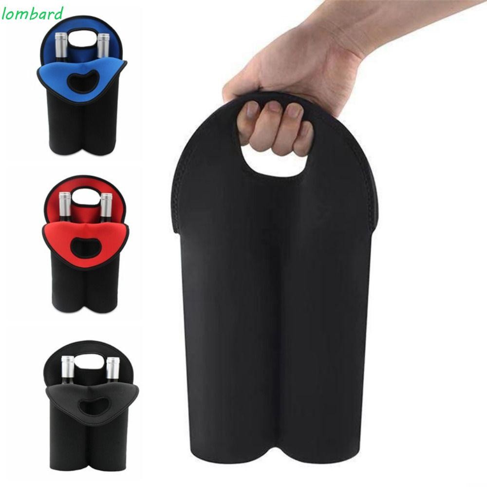 LOMBARD กระเป๋าเก็บความเย็นไวน์, 2 ขวดหุ้มฉนวนสามารถ Carrier Tote, ฝาครอบแก้ว Neoprene ลื่นแบบพกพาขวดน้ําชายหาด