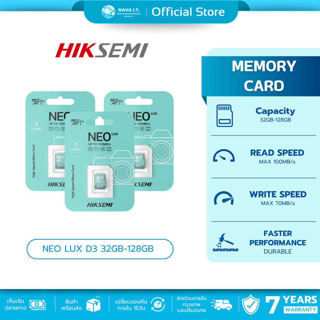 (มีส่งด่วน) HIKSEMI NEO LUX 32GB/64GB/128GB CLASS10 HIGH SPEED MICRO CARD เมมโมรี่การ์ด รับประกัน 7 ปี