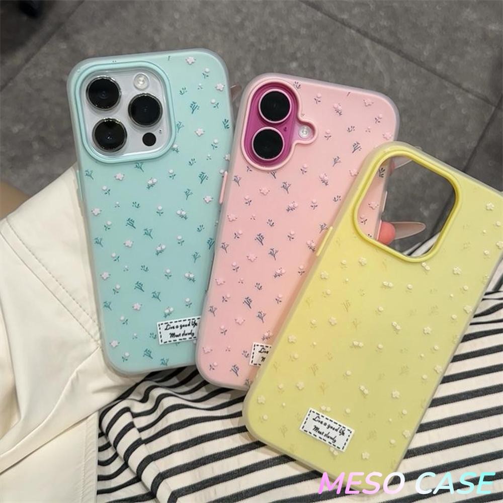 MESO - ฟรอสต์แมทท์2-in-1 สีแคนดี้ เข้ากันได้สำหรับ เคสไอโฟน11 เคส iphone 16 Pro Max 7Plus XR 12 13 14 15 ดอกไม้สีชมพู