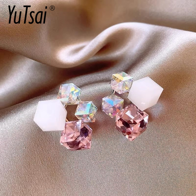 ต่างหูเรขาคณิตสไตล์วินเทจ สีสันสดใส อินเทรนด์สำหรับผู้หญิง