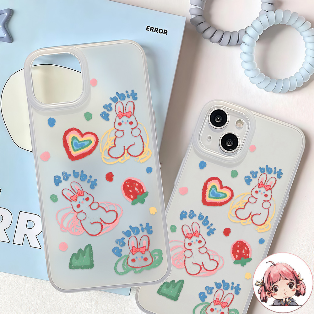 ส่งจากไทย เคสสำหรับไอโฟน13 กระต่าย หัวใจสวย เคสครอบแบบด้าน For IPhone13 11 12 14 PLUS 15 16 ProMAX 7