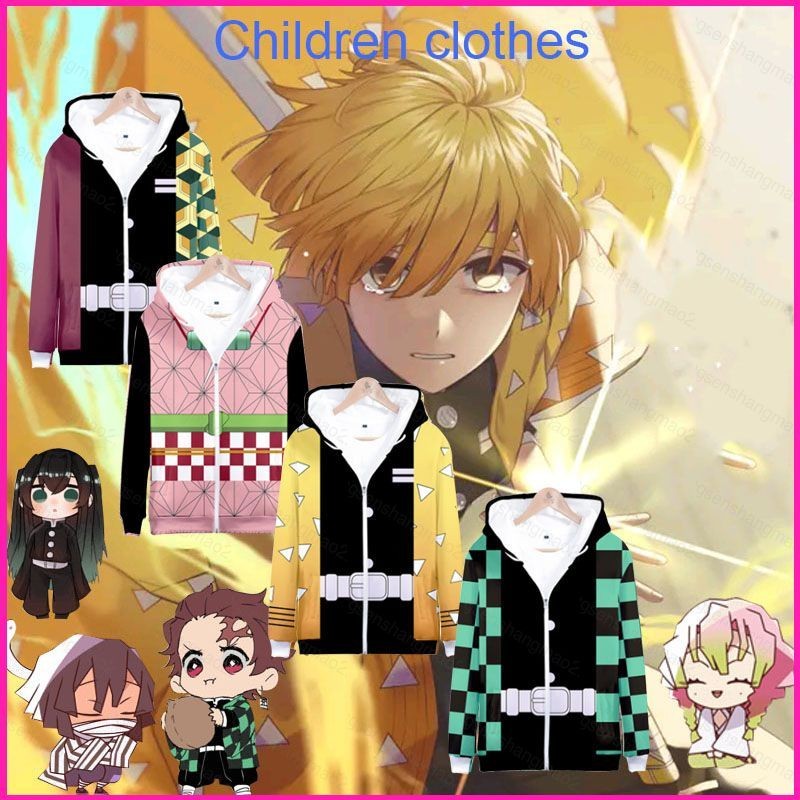 Hoodie แจ็คเก็ต.Cosplay เด็กDemon Slayer Tanjiro, Nezuko, Zenitsu สำหรับHALLOWEENและCHRISTMAS