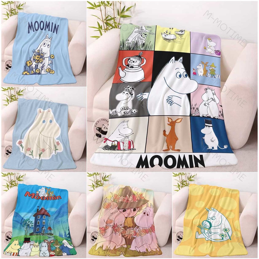 Moomins การ์ตูน Flannel ผ้าห่มนุ่ม Cozy ขนแกะโยนสําหรับเด็กเตียงโซฟาที่นอนน้ําหนักเบา Warm Nap ผ้านวมน่ารักสไตล์นอร์ดิกผ้าปูที่นอน