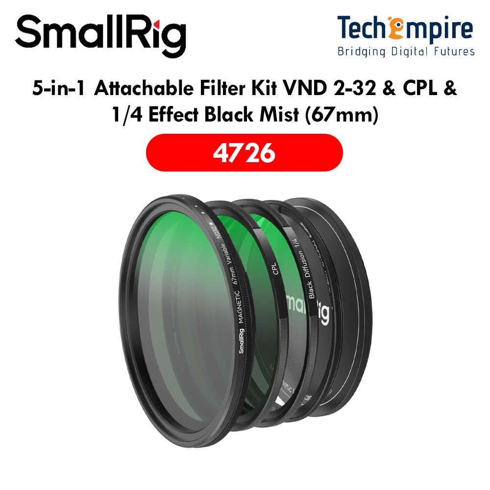 SMALLRIG 5-IN-1 ATTACHABLE FILTER KIT VND 2-32 & CPL & 1/4 EFFECT BLACK MIST (67MM) )(4726)