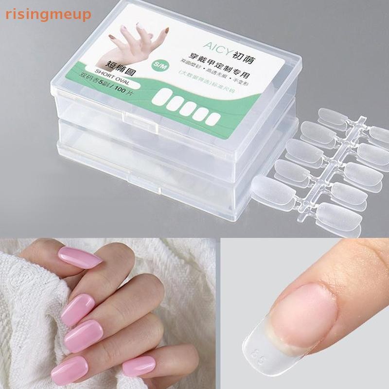 [risingmeup] 100 ชิ้น/กล่อง Matte เล็บปลอมขัดกดบนเล็บปลอมการออกแบบสั้นขนาดกลาง High Matt Soft Gel เล็บเคล็ดลับสําหรับส่วนขยายใหม่