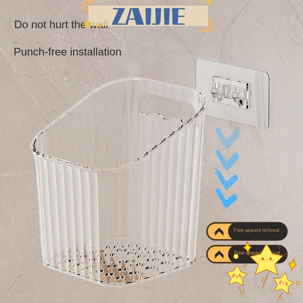 ZAIJIE กล่องเก็บของในครัว, ตะกร้าแขวนขิงและกระเทียมติดผนังความจุสูง, เครื่องมือจัดเก็บพร้อมท่อระบายน้ําโปร่งใสตะกร้าเก็บห้องน้ํา