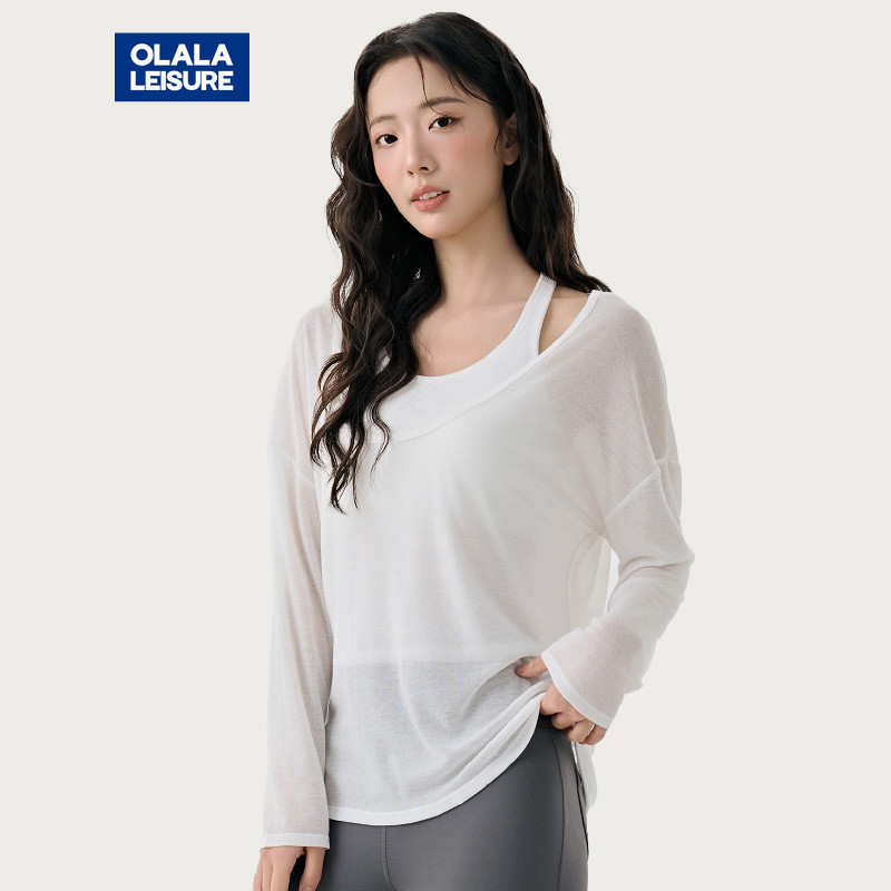 OLaLa Leisure Casual Yoga Sports Set Racer Back Fixed Pads Sports Bra And Long Sleeves Sports T-shirt Breathable