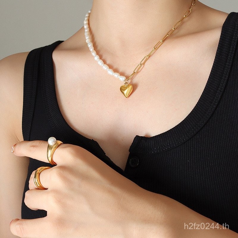 Peach Heart Clavicle Chain Cool P691 น้ําจืด Baroque Chain Niche สร้อยคอ ins สไตล์ยุโรปอเมริกัน Pear