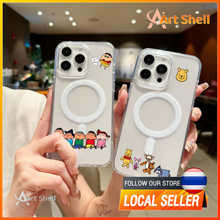 การชาร์จแบบไร้สาย เปลือกแม่เหล็ก วินนี่กับเพื่อน for iPhone X XS MAX XR 7/8PLUS 16 15 14 เคสไอโฟน 13 12 11 PRO MAX ขั้นส