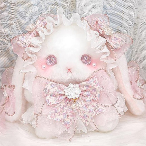 2025 Lolita Lolita Lolita Lolita Lolita ตุ๊กตากระต่ายกระเป๋าโบว์น่ารักกระเป๋า Plush Pearl Handmade