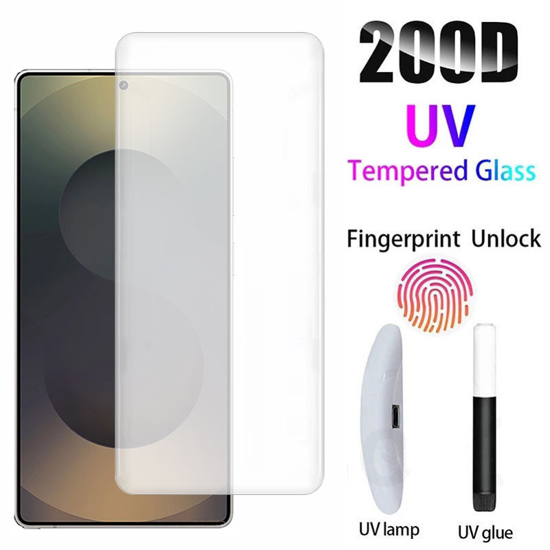 UV ของเหลว กาวเต็ม โค้ง กระจกนิรภัย ป้องกันหน้าจอ สำหรับ Samsung ss Galaxy S25 S24 S23 S22 S21 S20 S10 S9 Note 20 10 Ultra S20+ S10+ S9+ Plus 5G 4G 2025