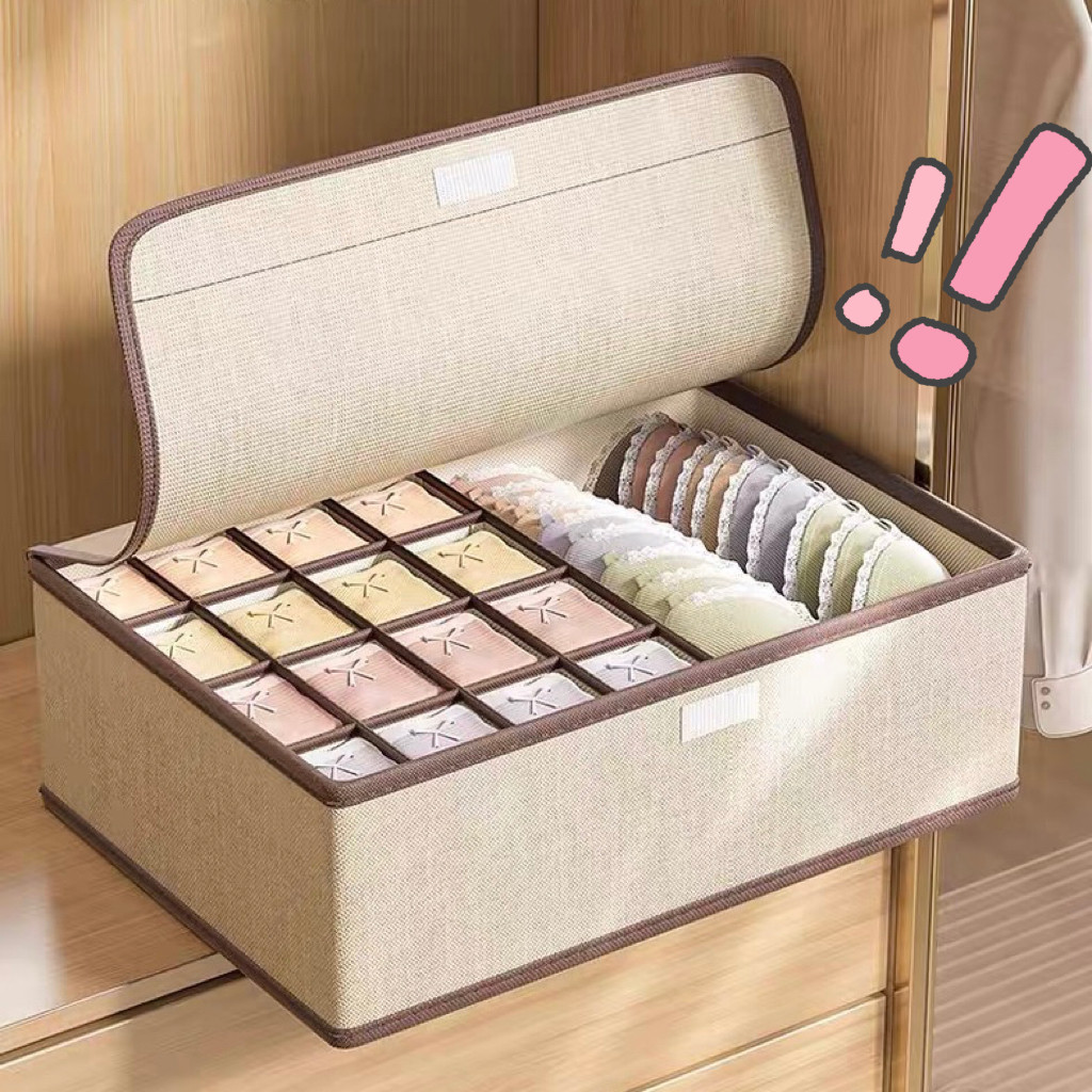 กล่องพับได้ มีฝาปิด กล่องใส่ของ กล่องใส่ผ้า หลายช่อง เก็บชุดชั้นใน ถุงเท้า วัสดุผ้า Cutieworld