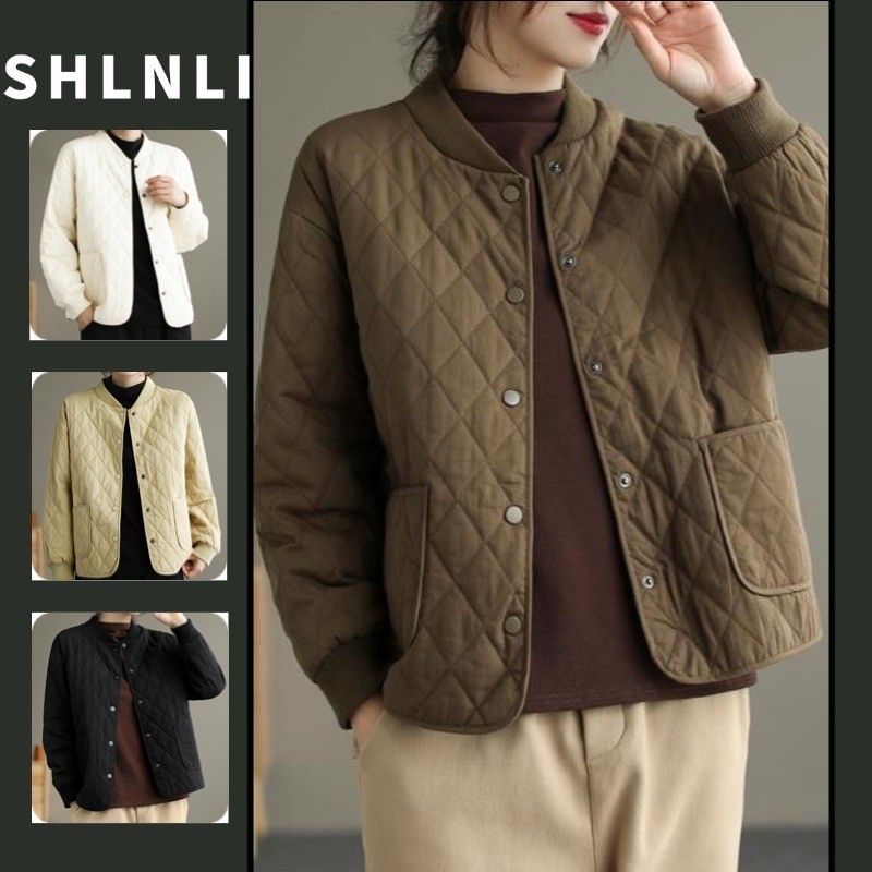 เสื้อแจ็คเก็ตสั้นคอกลมแขนยาวเพชรฤดูใบไม้ร่วงและฤดูหนาวของผู้หญิง