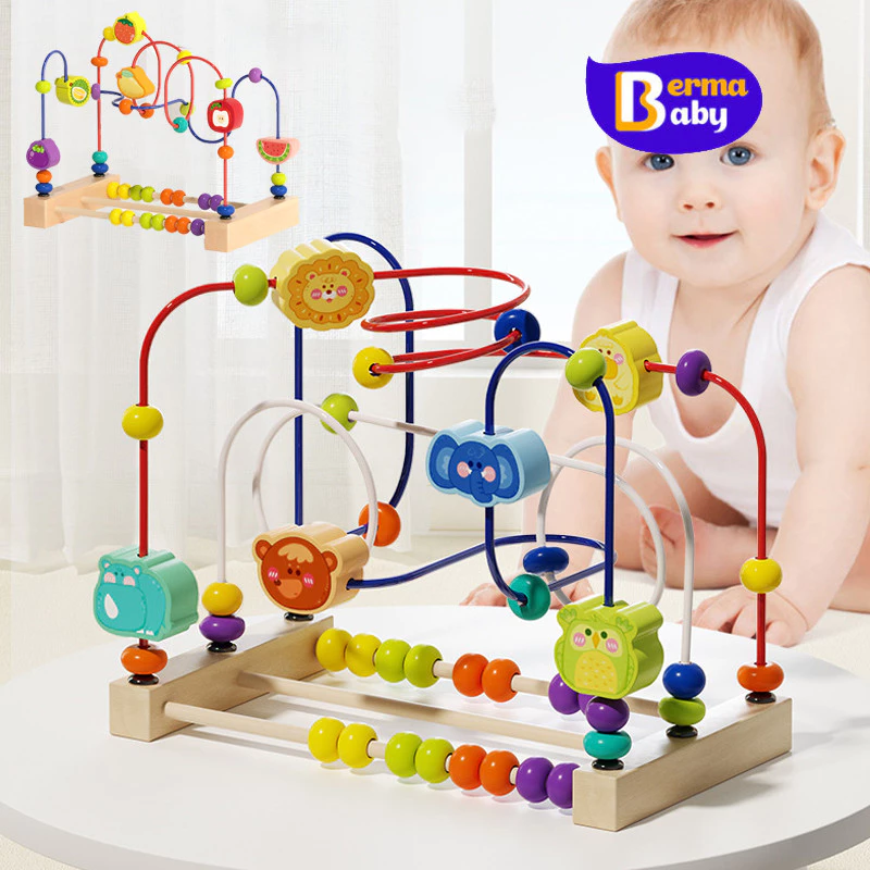 Berma Baby ขดลวดลูกปัดลายสัตว์ IQพัฒนาสมอง BPA Free ฝึกสมอง ของเล่นไม้เสริมพัฒนาการ